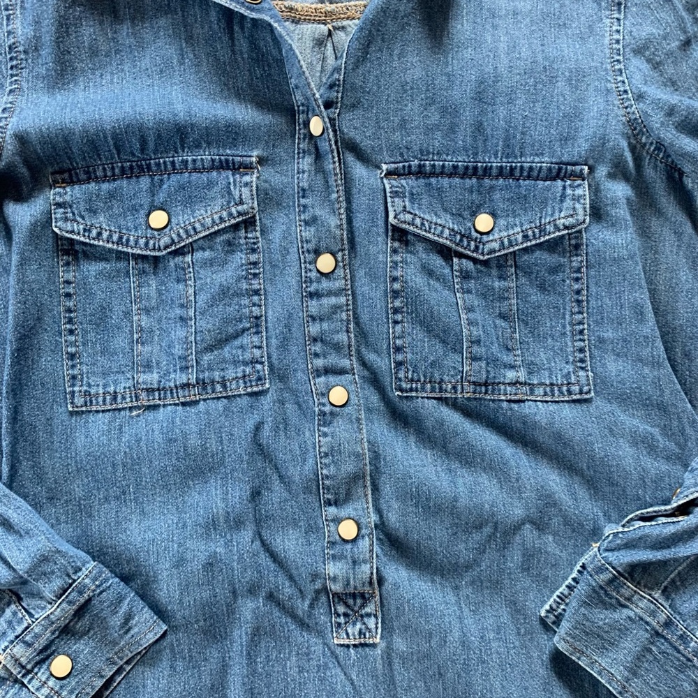 Gap medium wash denim long sleeve button up collard tshirt dress - Picture 3 of 8